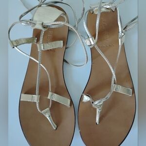 J. Crew Metallic Gold Leatger Gladiator Sandals Coastal Beachy Classic Size 7.5
